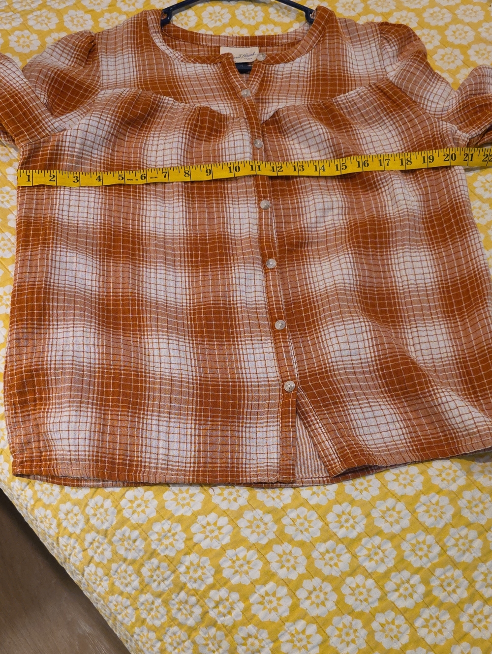 Universal Thread Lightweight Orange Plaid Button-Front Women's Top Shirt Medium - Picture 7 of 12